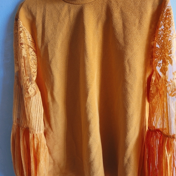 Plus Size High Neck Lace Bishop Sleeve Top - Picture 2 of 9